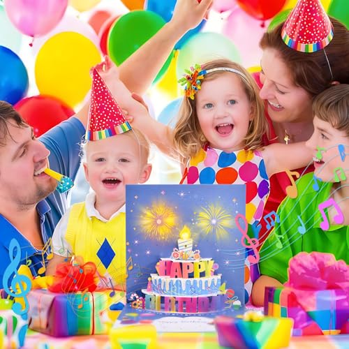 3D pop-up music birthday card - LED Light Cake Greeting Card - color: Cake - Grey Blue