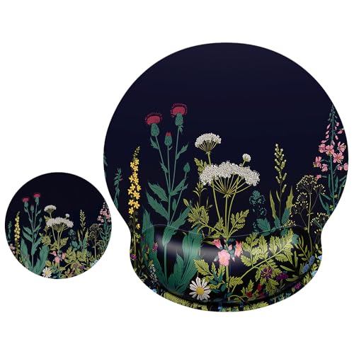 ITNRSIIET Ergonomic Mouse Pad with Wrist Support Wrist Rest Smooth Surface Non-Slip Rubber Base Comfortable Office Supplies Pain Relief, 9.8 x 9.1 inches, Wild Flower - color: Wild flower