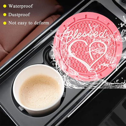 KVAEY 2 PCS Car Cup Holder Coasters, 2.76 Inch Anti Slip Vehicle Drink Mats with Cute Blessed Cross and Heart, Shockproof, Universal Car Accessories (Pink, 4 PCS) - color: Pink, size: 4 PCS