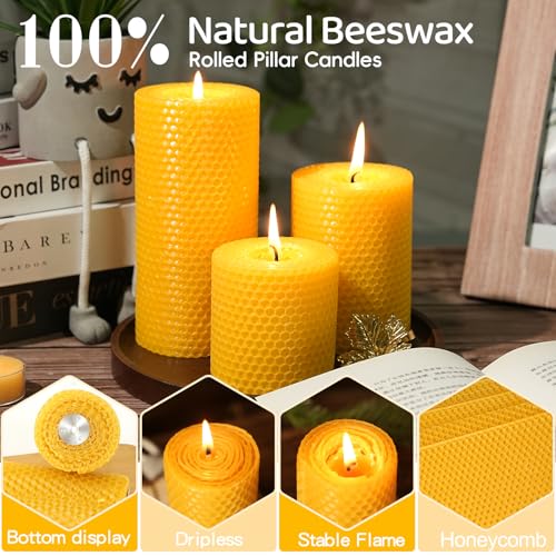Beeswax Pillar Candles,Non-Toxic Honeycomb Bees Wax Candle for Home,Yellow - color: 2.8x6in, size: 3pcs