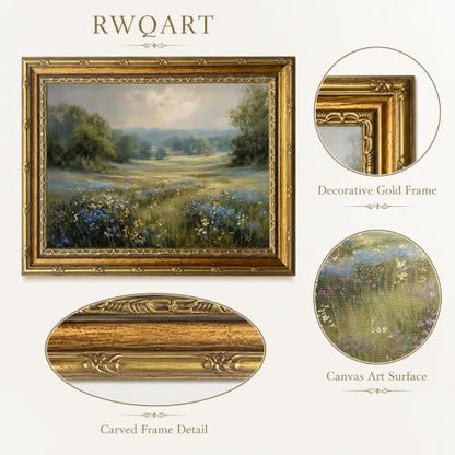 Framed Wildflower grassland Canvas Wall ArtFarmhouse Artwork 16x12 Inch - color: Framed Wildflower grassland 36, size: 16"L x 12"W