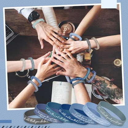 Ecation 72 Pcs Bible Verse Christian Bracelets Silicone,Blue Gray - color: Blue Gray
