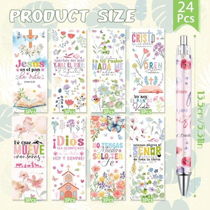 Wxiben Spanish Bible Verse Ballpoint Pens 24 Pcs Christian Flower Pen Set Inspirational Butterfly Smooth Writing Ball Point Pens Religious Church Gifts for Women Men Coworker Office School Supplies - color: Spanish Bible Verse