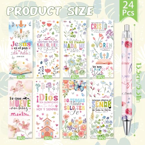 Wxiben Spanish Bible Verse Ballpoint Pens 24 Pcs Christian Flower Pen Set Inspirational Butterfly Smooth Writing Ball Point Pens Religious Church Gifts for Women Men Coworker Office School Supplies - color: Spanish Bible Verse