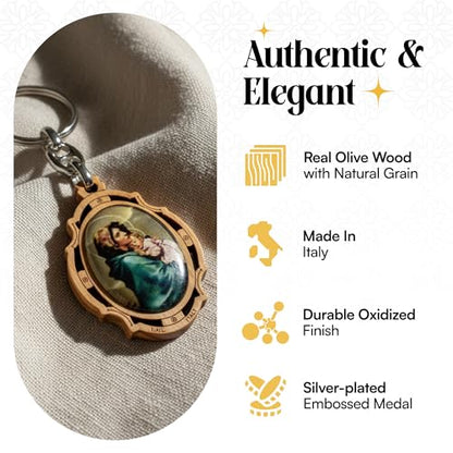 RosaryMart Olive Wood Religious Keychain for Men and Women | Catholic Keychain | Car KeyRing | Party Favors Key Holder - color: S-angel