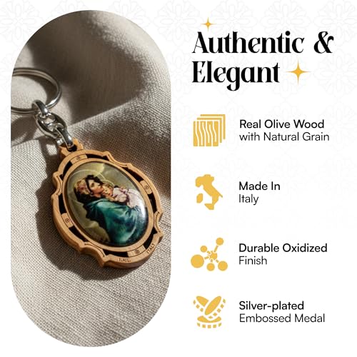 RosaryMart Olive Wood Religious Keychain for Men and Women | Catholic Keychain | Car KeyRing | Party Favors Key Holder - color: C-divine Mercy