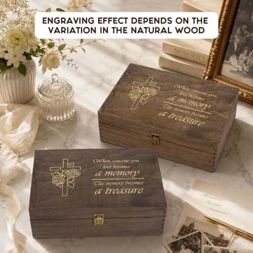 Memorial Engraved Wooden Keepsake Box, Memory Treasure Box with Inside Engraving, Sympathy Remembrance Gift Box for Photos, Letters, Mementos & Precious Memories, X-Large 14.15 x 9.5 x 4.5" - size: X-Large, style: Memorial
