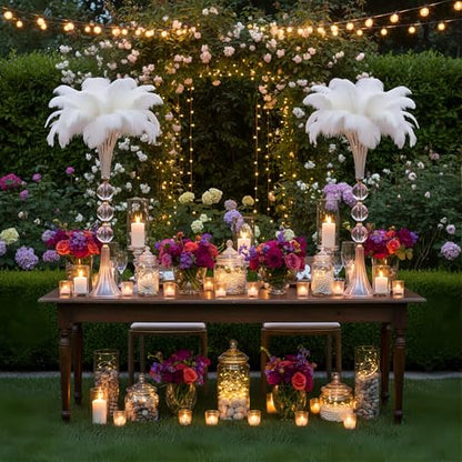 24.8" Tall Crystal Vases for Centerpieces, 2 Pcs Floral Trumpet Vases for Tables Wedding Centerpieces Bouquet Decorative, Acrylic Ribbed Flower Vase for Party Ceremony Centerpiece Dinner Event (2pcs)