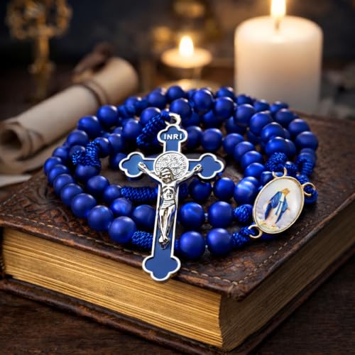 TALISMAN4U Blue Rosary Prayer Beads Catholic St Benedict Our Lady of Grace