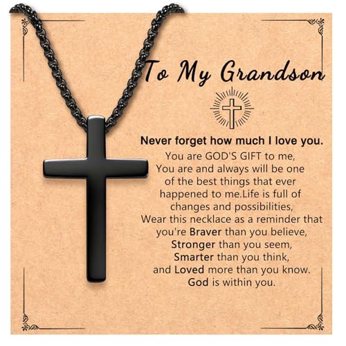 Teen Boys Gifts Ideas Cross Necklace for Men Boys Son Grandson Nephew Birthday Christmas Gifts - style: Grandson