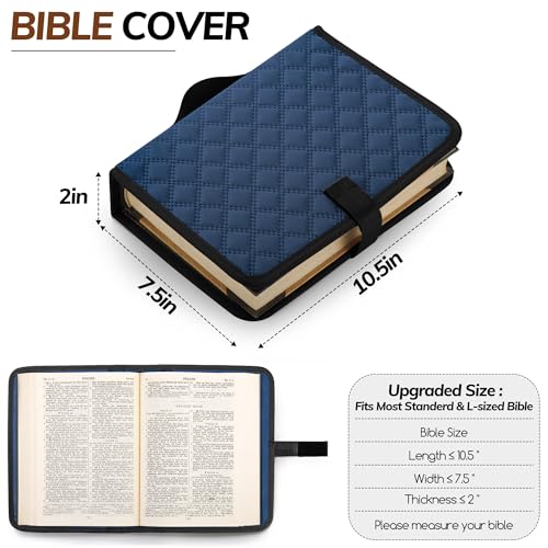 Large Bible Bag with Bible Cover Case for Women Quilted Church Tote Bags for Bible Study, Adjustable Shoulder Strap - color: Blue