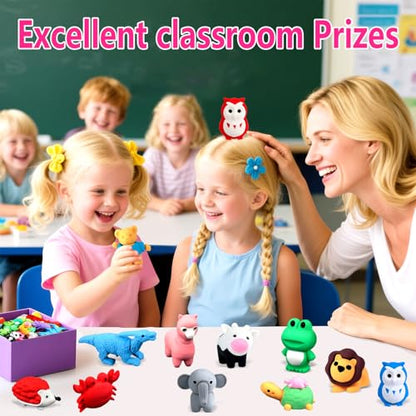 URSKYTOUS 121Pcs Animal Erasers Desk Pets for Kids,Classroom Prizes - style: 121Pcs