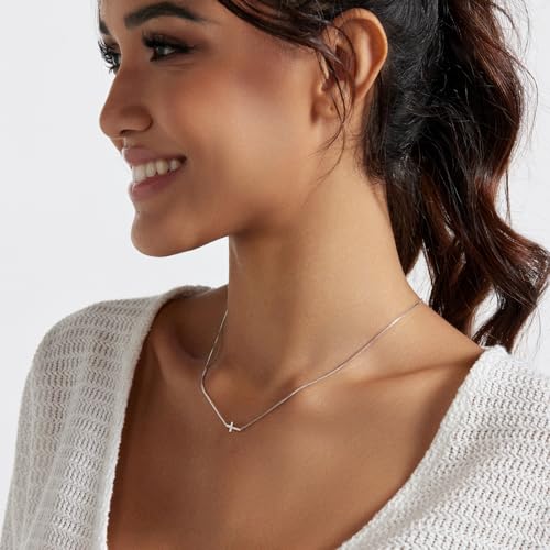 LULII Cross Necklace for Women Dainty 14K Gold Silver Plated Small Cross Pendant Choker Simple Cute Cross Gold Necklace for Women Trendy Faith Jewelry Gift - color: Sideways Cross Box Chain-Silver