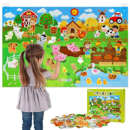 Dr.Rapeti 43x28 inch Felt Story Board Set, 41Pcs Animals Flannel Board