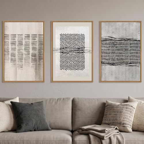 Aryroi Black and Beige Abstract Minimalist Framed Canvas Wall Art-24"x36"x3 - color: Black and Grey Geometry Dot Wall Art, size: 24"L x 36"W