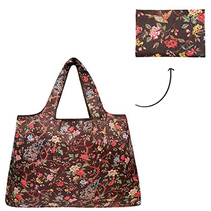 allydrew Large Foldable Tote Nylon Reusable Grocery Bags, Peacocks & Peonies - color: Peacocks & Peonies