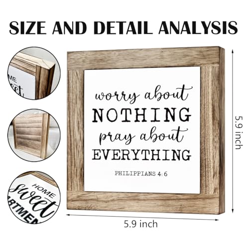 Inspirational Wooden Plaque, Bible Verse Artwork Wooden Box Sign, Relief Wood Sign for Home Bedroom Decor, Christian Gift for Women Men, Worry About Nothing Pray about Everything Sign - color: Christian25