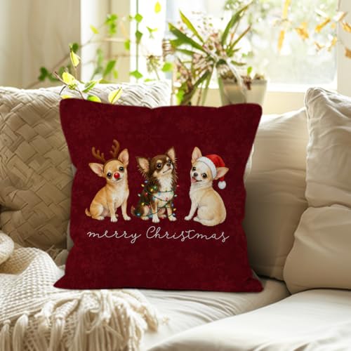 Merry Christmas Chihuahua Throw Pillow Covers 18x18 Home Decor - color: Chihuahua