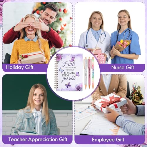 Thenshop 4 Pcs Christian Gift Set Bible Journal 3 Metal Pens Purple