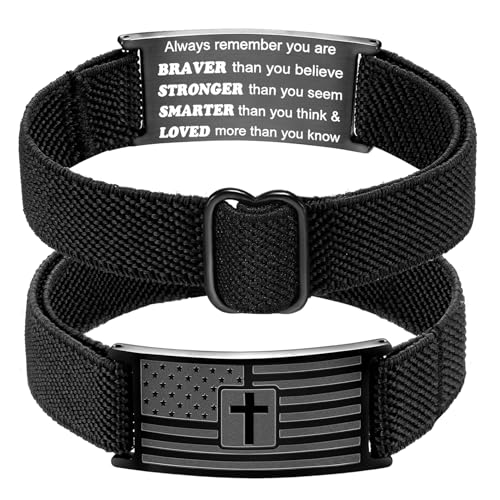 Easter Basket Stuffers - American Flag Cross Bracelet for Boys Men Freedom Adjustable Strap Christian Bracelets Engraved Bible Verses Inspirational Messages Religious Prayer Jewelry Gift Military Patriotic Wristbands - color: Black, size: Always Remember