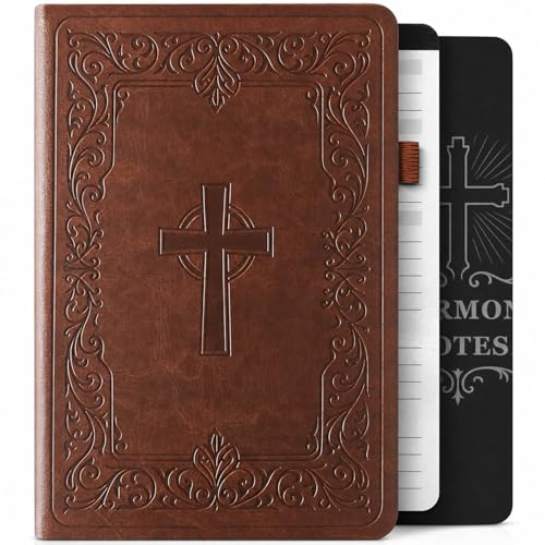 Christian Bible Journal for Men & Women – Leather Prayer Journal for Scripture Study, Undated Bible Study Journal, Devotional & Church Notes Notebook | Perfect Christian Gifts for Men | Ideal for Graduation, Pastor, Baptism & Church - color: Antique Brown