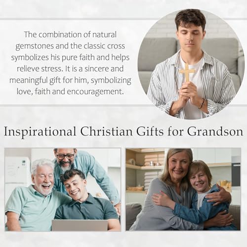 Cross Bracelet Gifts for Men Boys, Cross Beads Bracelet Christian Christmas Easter Basket Stuffers Baptism Jewelry Gifts for Man Him Son Grandson Nephew Brother Godfather Godson - style: Grandson