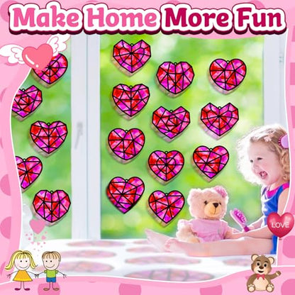 32 Sets Heart Suncatchers Craft Kit for Valentine's Day DIY Window Stained Glass Paper Pink Love Home School Classroom Decor Valentines Art Craft Creative Activity Project Kid Christmas Gift Favor - style: Valentines