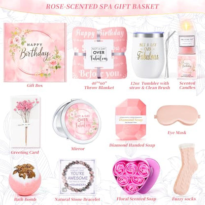 Fortuning's JDS 15PCS Valentine's Day Gift, Birthday Gifts for Women-Pink Self Care Package Get Well Soon Gifts, Relaxing Spa Gift Thinking of You Care Package for Mom Her Wife Girlfriend - color: Pink