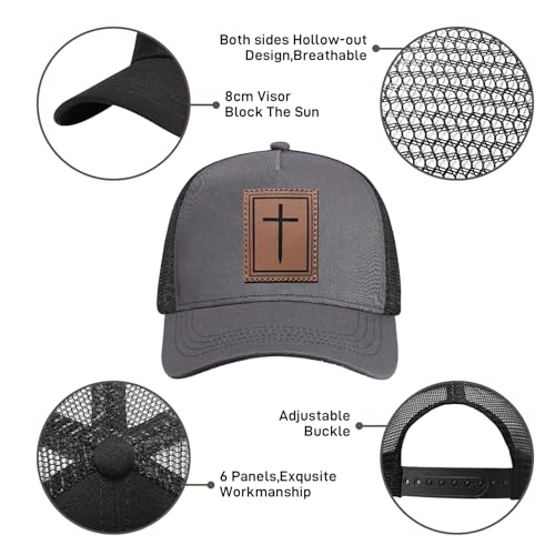 Christian Hats for Men Women, Faith Over Fear Hat - color: Cross Gray