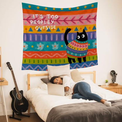 HUGANE Boho Black Cat Tapestry Wall Decor 50x60 Inch - color: colour-07