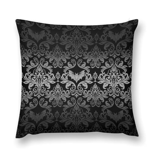 Damask Gothic Throw Pillow Cover Vintage Floral Antique Victorian Goth Couch Sofa Pillowcases Bat Bats Skull Bone Bohemian Baroque Pillows Cushion Case for Farmhouse Bed Chair 18x18inch - color: Damaskblack-5