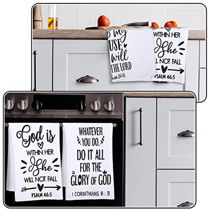 Funtery 4 Pcs Christian Dish Towels Bible Verse Kitchen Towels
