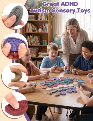 KLT Fidget Toys Bulk for Adults: 100 Pack Texture Worry Stone - Bulk Fidgets for Student Classroom Prizes - Quiet Stress Toys for Autism Calming - Goodie Bags Stuffers for Gifts Office - size: 2.7 inches (Pack of 2)