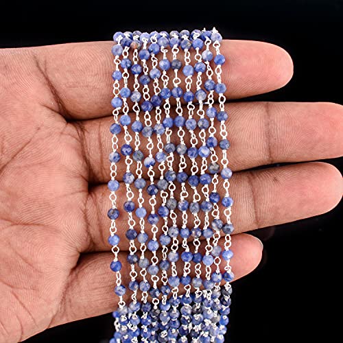 Natural Gemstone Handmade Beaded Stone Rosary Chains with 3mm Beads Jewelry Making DIY Accessories 925 Sterling Silver Rosary Chain Hand Craft