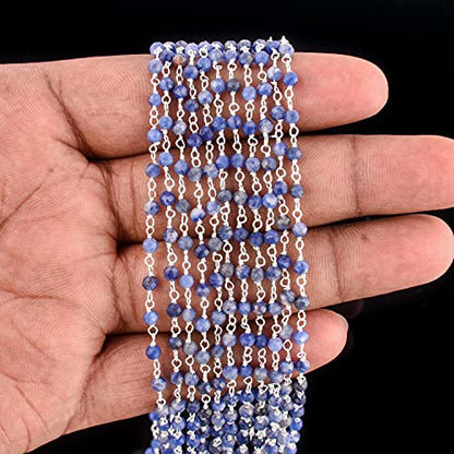 Natural Gemstone Handmade Beaded Stone Rosary Chains with 3mm Beads Jewelry Making DIY Accessories 925 Sterling Silver Rosary Chain Hand Craft