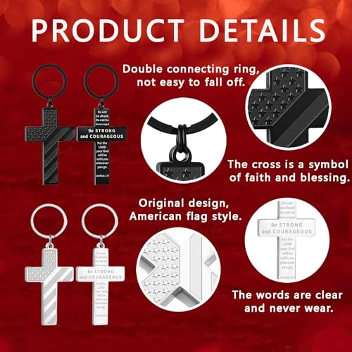 DuoDiner Cross Keychain for Men American Flag Bible Verse Christian Gifts - color: Gold, style: Joshua 1:9