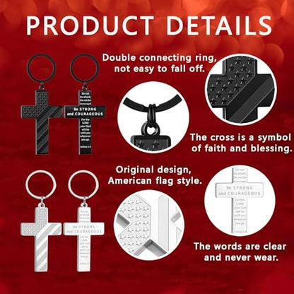 DuoDiner Cross Keychain for Men American Flag Bible Verse Christian Gifts - color: Gold, style: Joshua 1:9
