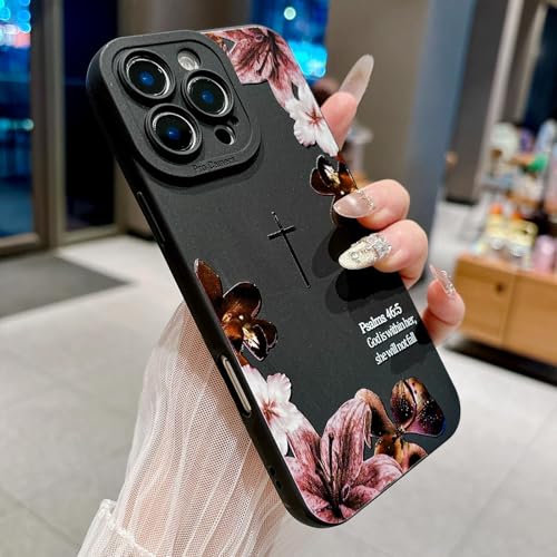 Bible Verse Phone Case for iPhone 11 Pro Max Case, Cute Simple Cross with Flower Design, Soft TPU Shockproof Protective Cover for Girls Women-Black - color: Black-2, size: iPhone 11 Pro Max