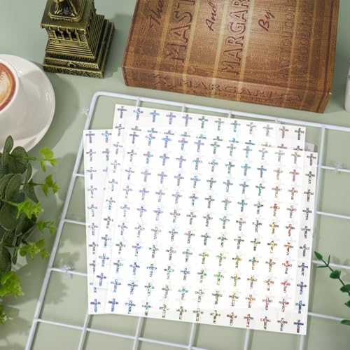 JarThenaAMCS 2400Pcs Mini Cross Sticker Laser Christening Paper Decal Holographic Baptism Self-Adhesive Sticker for Church Planner Envelope Scrapbook DIY Supplies, 0.5 in
