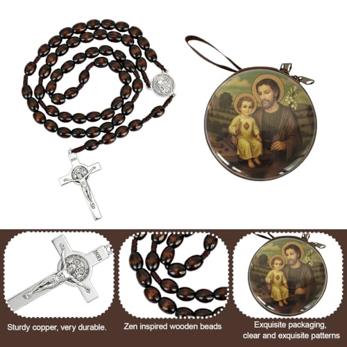 Wooden Catholic Rosary Beads, Rosarios Catolicos with Decorative Prayer Box - color: Brown (8)