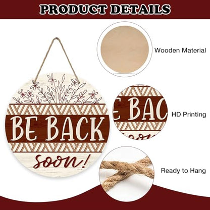 Be Back Soon Front Door Sign, Flower Leaves Wood Door Hanger - color: Be Back