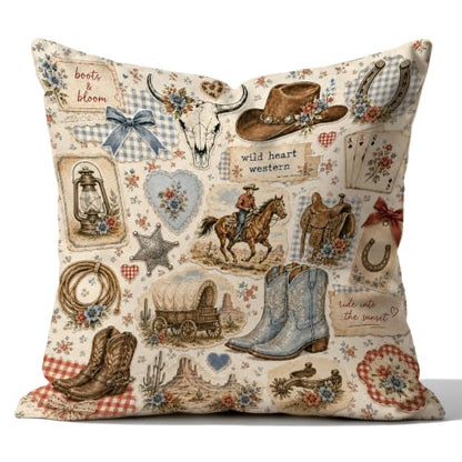 Retro Western Coastal Cowgirl Pillow Cover 18x18 Double-Sided - color: Color-22