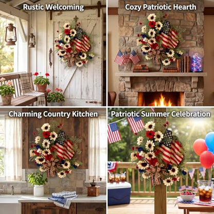 Cinnvoice 4th of July Patriotic Wreath Artificial Wreath for Front Door - style: 4th of July
