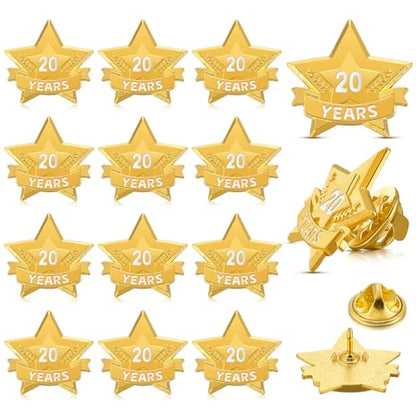 Tigeen 12 Pcs Year Service Reward Pins Star Enamel Pins, 20 Years - style: 20 Years