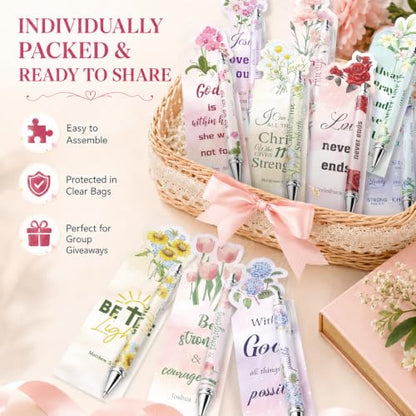 30 Sets Christian Bible Verse Pens Gifts Bulk with Bookmarks Inspirational Scripture Pens Religious Ballpoint Pen with Black Ink Floral Design for Prayers Women Church Gifts (Floral) - style: Floral