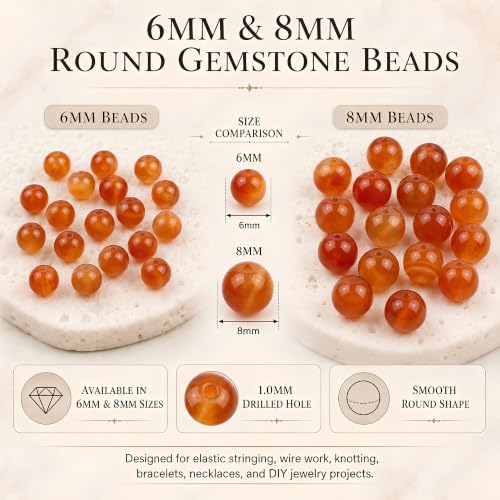 Cherry Tree Collection 100PCS 6mm Carnelian Round Bead Craft Kit - color: carnelian, size: 6mm