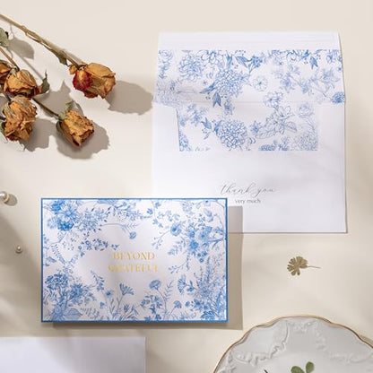 Crisky 4x6 Beyond Grateful Thank You Cards with Envelopes Bulk, 50 Pack Blue Floral Thank You Notes with Envelopes Set for Bridal Shower, Wedding Engagement, Baby Shower, Graduation, Birthday - style: Modern Floral