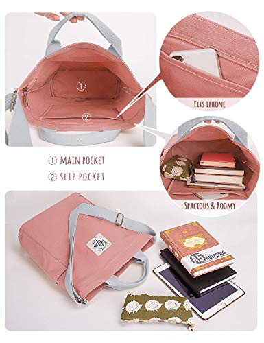 Lily queen Women Canvas Tote Handbags Casual Shoulder Work Bag Crossbody - color: Almond Pink