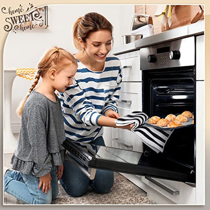 Honoson 4 Pack Black Stripe Kitchen Towels with Home Sweet Home Print - color: White, style: Stripe Style
