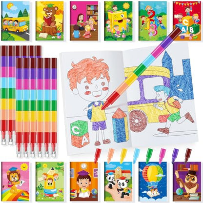 BenLouis 24 Kindergarten Coloring Books with 24 Crayons for Kids Bulk - style: Preschool